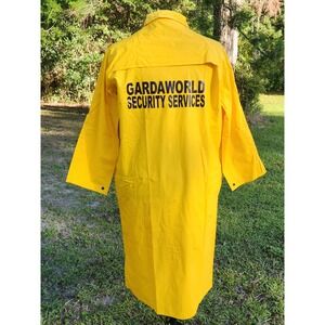 Security Guard Yellow Industrial Rain Coat Officer Long Raincoat & Hood XL Large